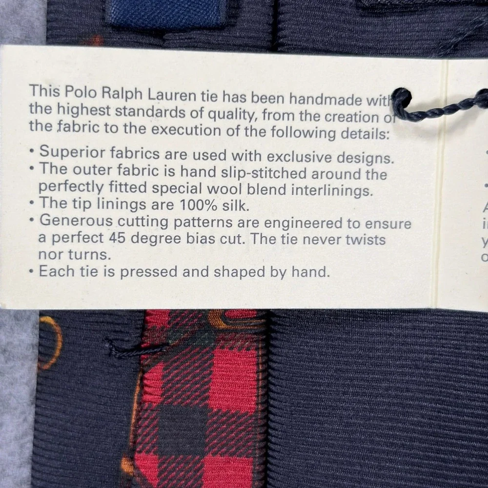 Vintage Polo Ralph Lauren Silk Tie Navy Blue Red Equestrian Handmade USA Y2K NWT